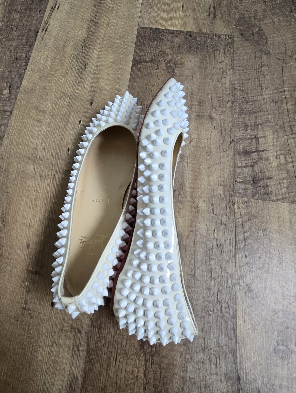 Christian Louboutin Pigalle Spikes Cream/white Flats Womens Size 36 - Picture 9 of 14